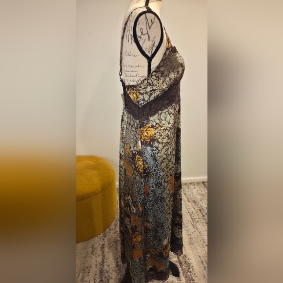 Free People Slip Brown Dress with Floral Accents, Size M. - Picture 3 of 15